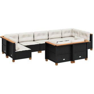 vidaXL Set De Sof&aacute;s De Jard&iacute;n 8 Piezas Y Cojines Rat&aacute;n Sint&eacute;tico Negro Vidaxl