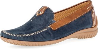 Gabor Mokassin GABOR FLORENZ, Damen, Gr. 35, blau (blau, cognac), Kalbsleder, Nubukleder, Schuhe Mokassin, Slipper, Schlupfschuh, Bequmschuh mit Kontrastnah