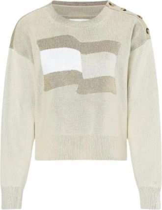 Tommy Hilfiger Klassieke Beige Katoenen Trui met Vlag - Dames - Ronde hals truien - Beige - XS - Katoen - Truien & Vesten