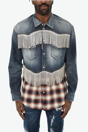Dsquared2 Double Fabric Shirt with Rhinestone size 46