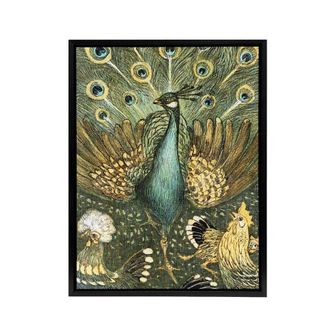 Artery8 Peacock with Hens Painting Framed Canvas Wall Art Print van Hoytema in Green | Size: W24 x H32