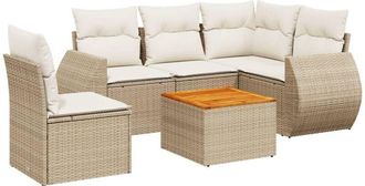 vidaXL Juego De Sof&aacute;s Jard&iacute;n Con Cojines 6 Pzas Rat&aacute;n Sint&eacute;tico Beige Vidaxl