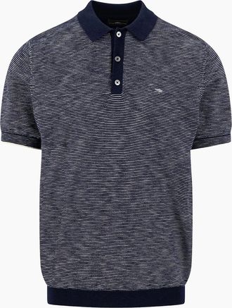 Fynch-Hatton Mens FYNCH-HATTON COTTON LINEN STRIPED POLO NAVY - Size: 38