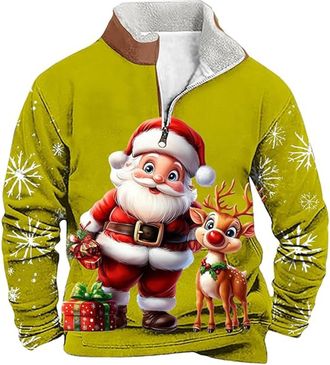 Generic Christmas Jumpers For Men Christmas 1/4 Zipper Long Sleeve Sweatshirt Mens Xmas Sweatshirt Long Sleeves Crew Neck Warm Festive Santa Tops Funny Xmas J