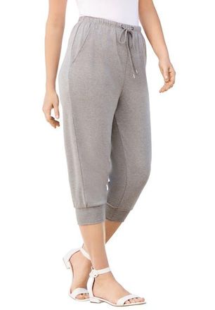 Roaman's Plus Size Soft Knit Capri Pant With Drawstring Waist in Medium Heather Grey at Nordstrom, Size Large