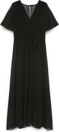 Fiorella Rubino Dream Georgette Jurk met V-hals - Dames - Maxi kleedjes - Zwart - XL - Polyester - Kleedjes