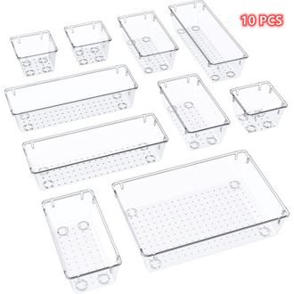 Elle Juego De 10 Organizadores De Cajones De Escritorio En 3 Tama&ntilde;os, De Pl&aacute;stico, Para Guardar Art&iacute;culos De Papeler&iacute;a, Joyas Y M&aacute;s, Para Oficina, Ba&ntilde;o Y T