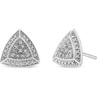 House of Brilliance Silver Diamond-Accented Trillion Shaped 4-Stone Halo-Style Stud Earrings in White at Nordstrom