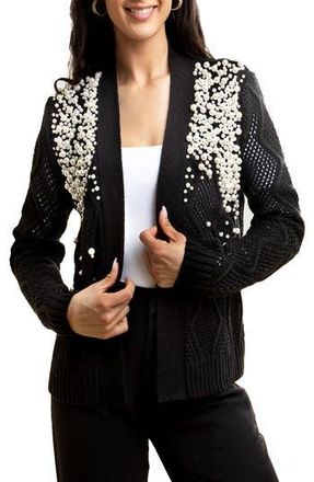 Saachi Faux Pearl Open Knit Cardigan in Black at Nordstrom Rack