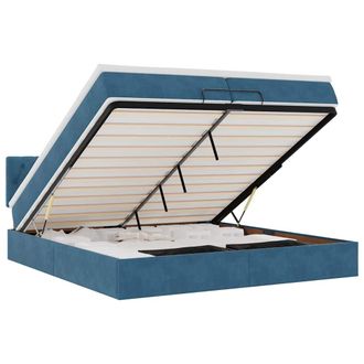 vidaXL Vidaxl Pouf Letto Con Materassi E Led Blu Scuro 200x200cm Velluto
