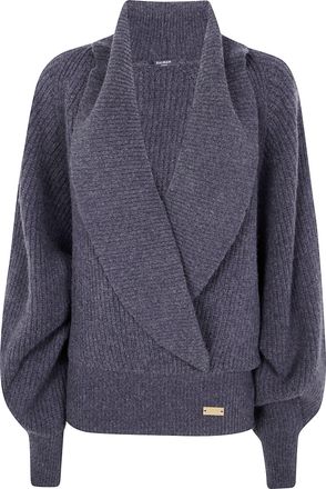 Balmain Batwing Open Neck Ribbed Knit Pull