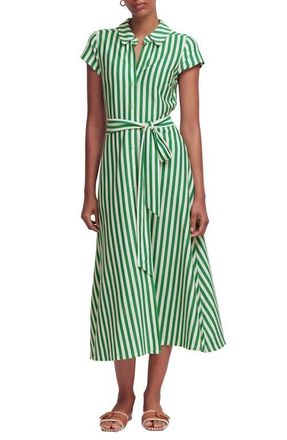 Boden Marcia Stripe Cap Sleeve Cotton Blend Jersey Shirtdress in Green Stripe at Nordstrom, Size 10