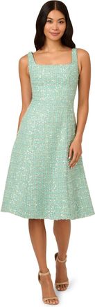 Adrianna Papell Womens Fit And Flare Boucle Dress - Green - Size 22 UK