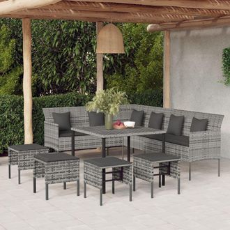 vidaXL Vidaxl - Set De Comedor De Jard&iacute;n 6 Pzas Y Cojines Rat&aacute;n Sint&eacute;tico Gris