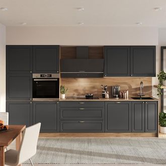 Vicco Mueble De Cocina Fame-line, Antracita-oro Landhaus/roble Dorado, 340 Cm, Et M&aacute;rmol, Vicco