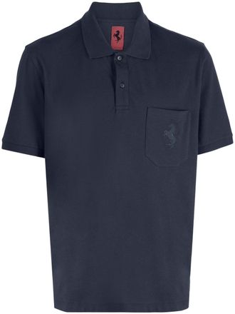 Ferrari logo-patch short-sleeved polo shirt - Blue