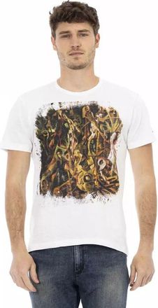 Trussardi Mens Abstract Artwork Tee Casual Style - White Cotton - Size X-Large