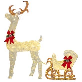 OUTSUNNY Light Up Reindeer & Sleigh Christmas Decoration w/ 170 LED Lights | TJ Hughes