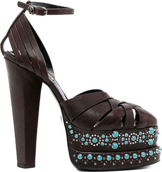 Roberto Cavalli caged leather platform pumps - women - Goat Skin/Bos Taurus/Bos Taurus - 41 - Brown