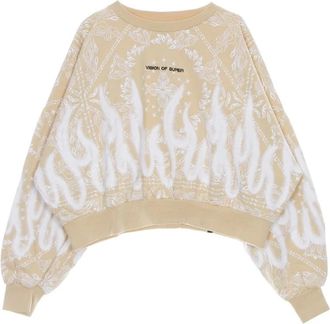 Vision Of Super Bandana Print Crop Sweatshirt Beige - Dames - Sweatshirts - Beige - XS - Katoen - Hoodies & sweatvesten