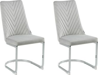 Beliani Juego De 2 Sillas De Comedor De Terciopelo Gris Sin Brazos Con Respaldo Alto En Voladizo Para Sala De Estar Altoona