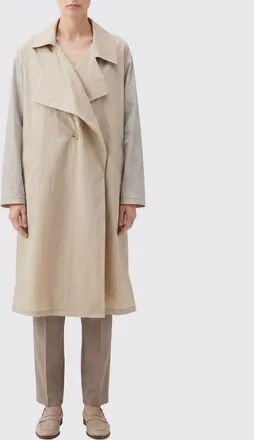 Yohji Yamamoto Trench lungo in cotone con collo a rever, spalle scese e chiusura a bottoni