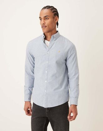 Farah Steen - Camicia casual a maniche lunghe blu con logo