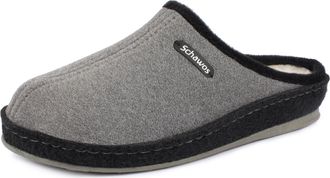 Schawos Mens Felt Slippers 6030 Warm Lined Virgin Wool with Footbed Solid Sole Non-Slip, Anthracite 10w, 9.5 UK