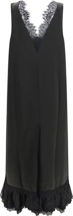 Ganni Lace-Trimmed Satin Dress - Black