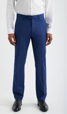 Zanella Noah Navy Glen Check Flat Front Wool & Cotton Dress Pants at Nordstrom Rack, Size 35