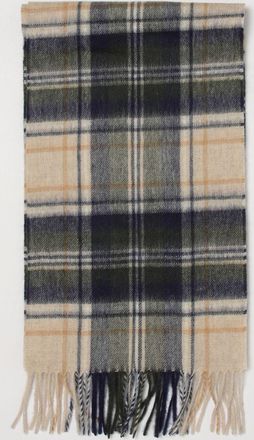 Barbour Tartan Pattern Scarf in Wool and Cashmere Blend with Fringed Edges
