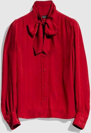 Gucci Interlocking G Chain Silk Jacquard Shirt, Red