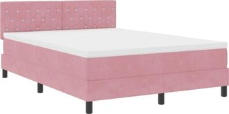 vidaXL Box Spring Bed with Mattress Pink 140 x 200 cm Velvet vidaXL