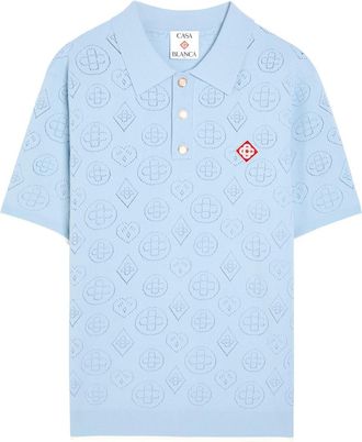 Casablanca Casablanca Pointelle-knit Woven Polo top - Blue - XL
