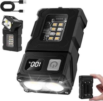 No Brand Linterna Led Recargable De 1200 Mah, Giratoria 180&deg;, Magn&eacute;tica, 7 Modos, Carga R&aacute;pida Tipo C, Pantalla Lcd, Resistente Al Agua Ip45. Luz De Trabajo Co