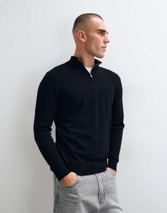 Capo felpa con zip corta in cotone 100% nera-Nero