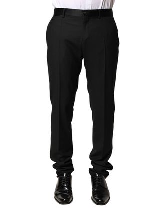Dolce & Gabbana Black Wool Mid Waist Men Dress Trousers Mens Pants