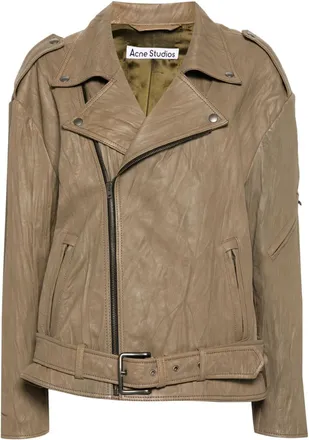 Acne Studios crinkled-finish biker jacket - women - Viscose/Lambskin - 34 - Brown