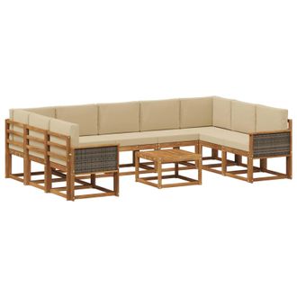 vidaXL Conjunto De Sof&aacute;s De Exterior Con Coj&iacute;n 10 Pcs Natural Y Beige Vidaxl