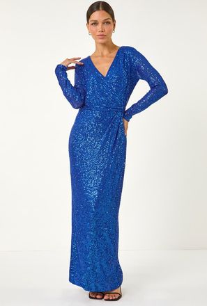 Roman Sequin Wrap Stretch Maxi Dress