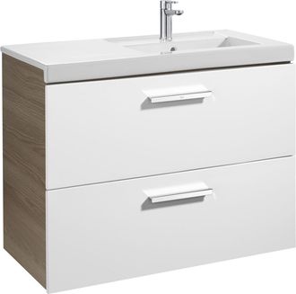 Roca Unik Mueble Con Dos Cajones + Lavabo Prisma Roca Color: Blanco - Fresno - Medidas: 900x460x694 Mm - Posici&oacute;n Del Lavabo: Derecha