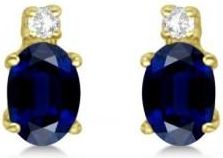 Allurez Oval Lab Blue Sapphire Stud Earrings with Lab Grown Diamonds 14k Yellow Gold (0.43ct)