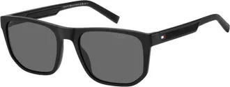 Tommy Hilfiger Rechthoekige Zonnebril - Heren - Zonnebrillen - Zwart - 55 MM - Accessoires