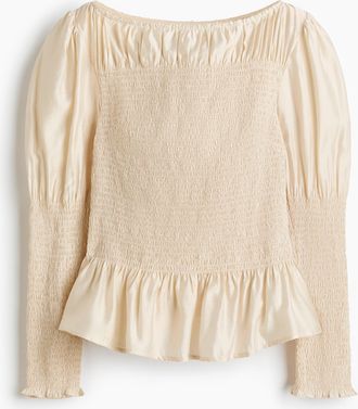 H&M Bluse aus Viskosegemisch mit Smokpartien - Beige