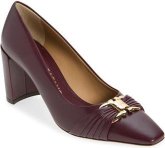 Ferragamo Double Gancio Pleated Toe Pump in Plum Biscotto at Nordstrom, Size 10.5