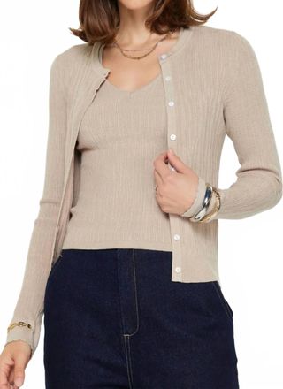 Current Air Ribbed Cardigan With Tank Set In Taupe