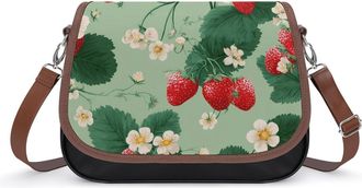 Generic Strawberry And Flower Crossbody Bag Womens Handbag PU Message Bags Shoulder Purse with Adjustable Strap