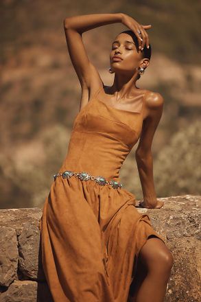 Avec Les Filles Faux-Suede Belted Midi Dress