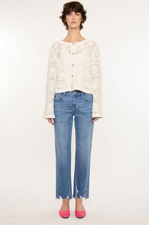 Kancan Ivorie Mid Rise Crop Straight Jeans in Medium Wash at Nordstrom, Size 24