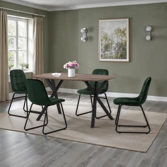 Seconique Athens Medium Oak Rectangular Dining Set with Lukas Chairs in Green